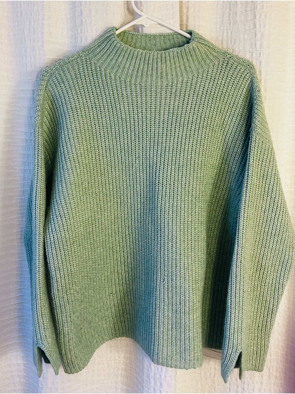 LOFT Mint Aqua Ribbed Mock Neck Sweater
